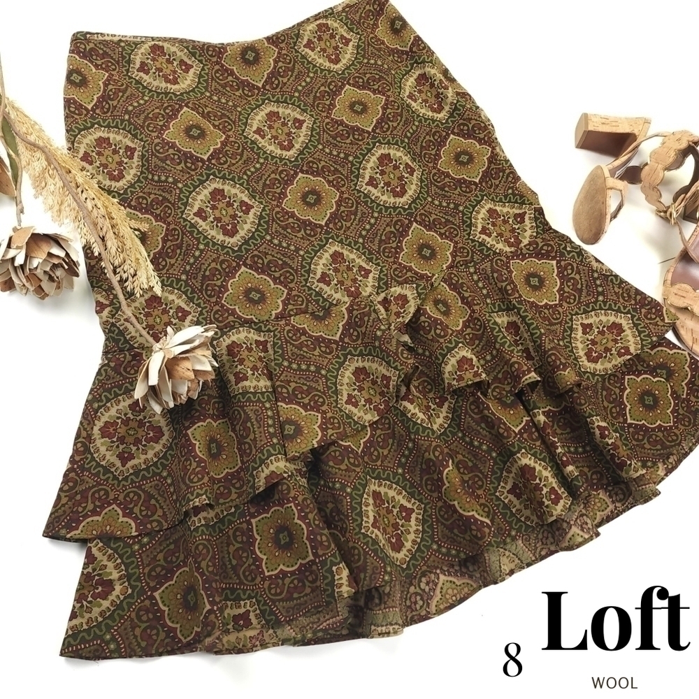 Loft Wool Layered Flutter Bottom Skirt Sz 8